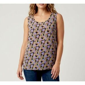 Flax Tank Top Lagenlook Boho Foliage Abstract art deco Blue Green Large